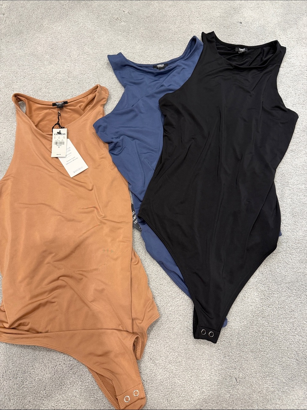 Express Women's Sleeveless Scoop Bodysuits - Black, Blue, Camel